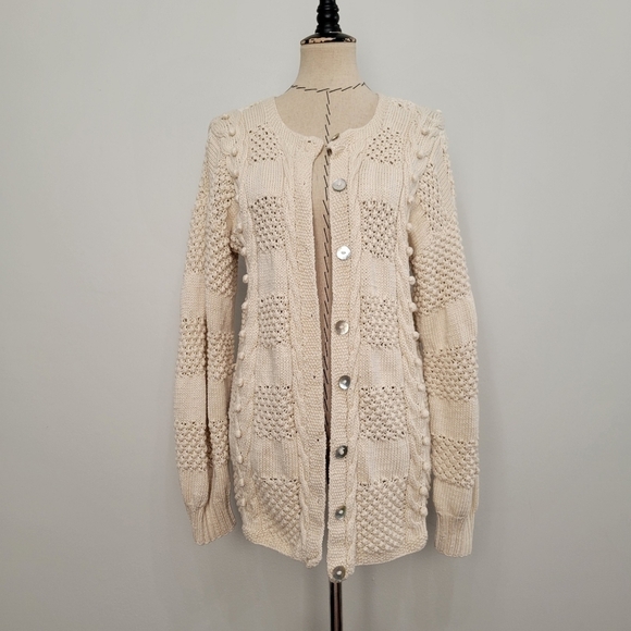 Deirdre McGuire Pima Cotton Bouncle Knit Long cream Cardigan - Picture 1 of 9
